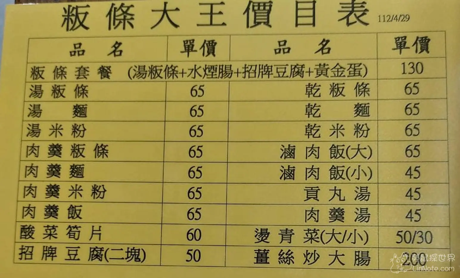 粄條大王菜單 價格