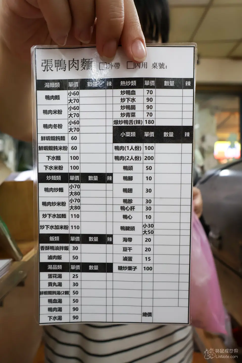頭份張鴨肉面菜單