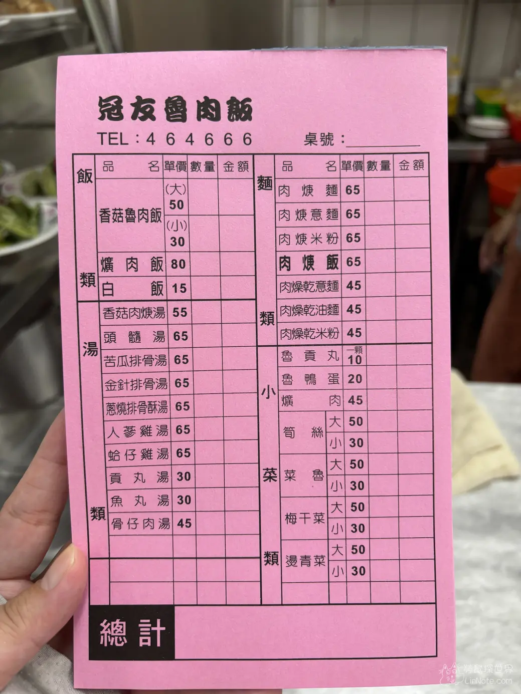 冠友滷肉飯菜單價位